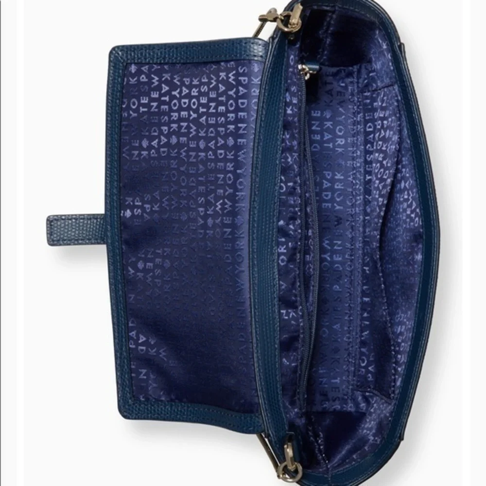 Kate Spade Blue Lizard Embossed Leather Crossbody Gold Chain NWT